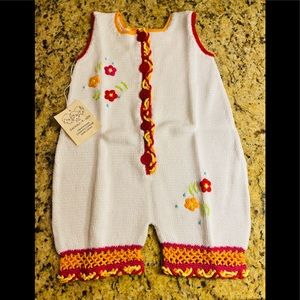 NWT *ZACKALI 4 KIDS* Hand-Knitted 100% Cotton Onesie: Size 6M